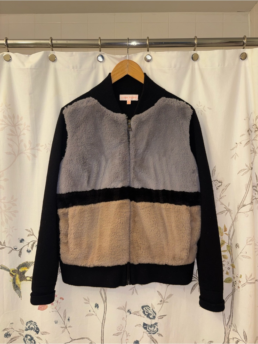 Lisa Todd Faux Fur Colorblock Sweater - Black, Gray & Tan